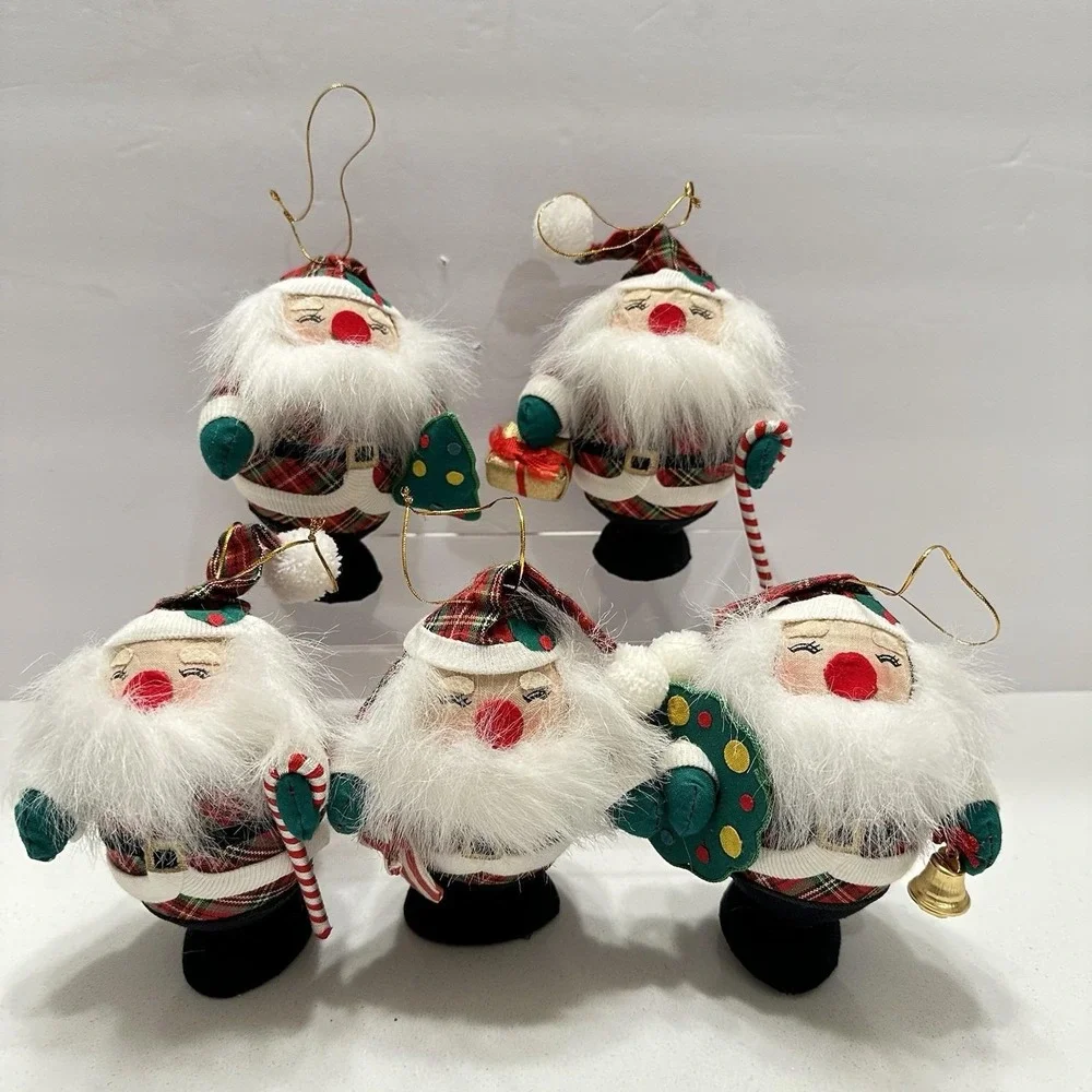 Vintage Santa Claus Plaid Egg Shaped ‎ Christmas Tree Ornaments 5